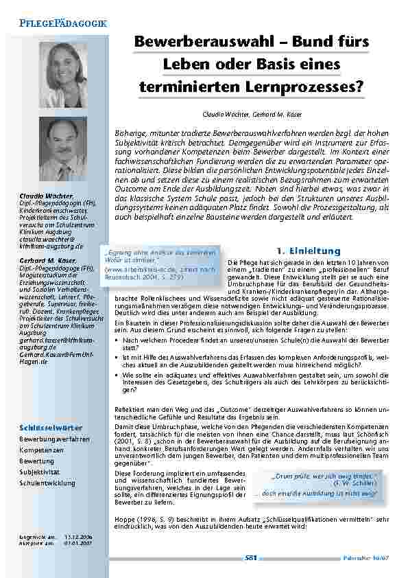 [doc_200364] Bewerberauswahl – Bund fürsLeben oder Basis einesterminierten Lernprozesses?