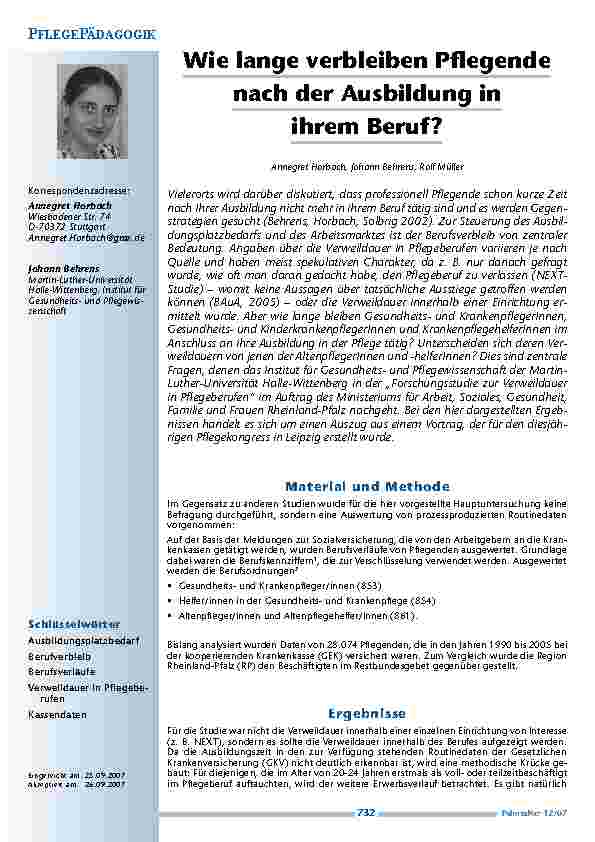 Wie lange verbleiben Pflegende nach der Ausbildung in ihrem Beruf?