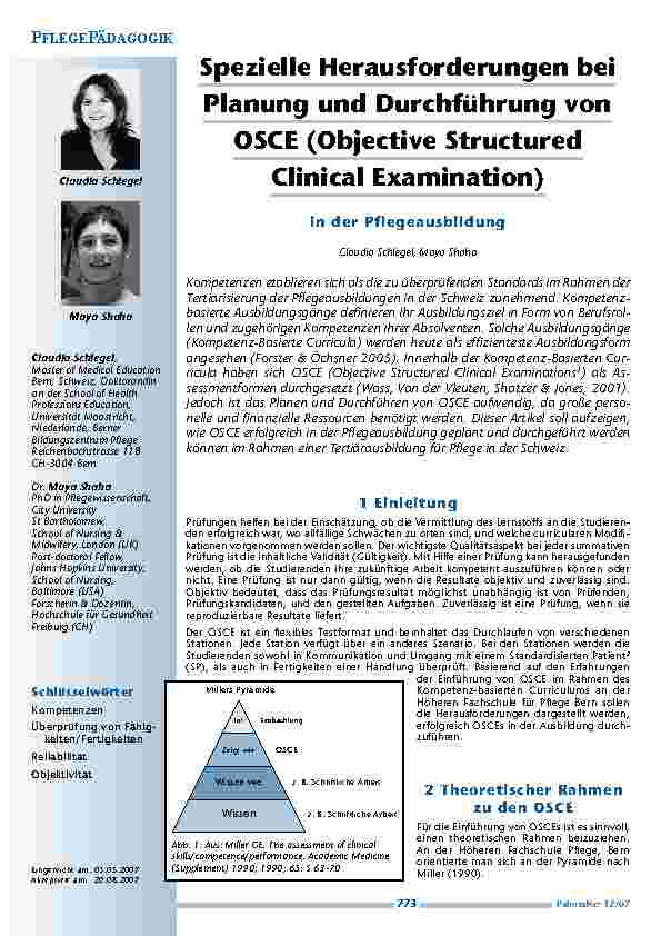 Spezielle Herausforderungen bei Planung und Durchführung von OSCE (Objective Structured Clinical Examination)in der Pflegeausbildung