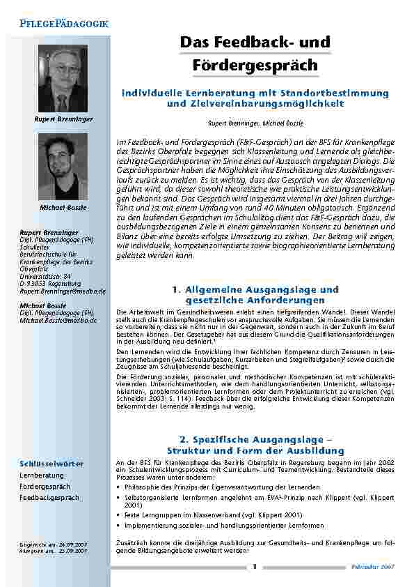 Das Feedbackund Fördergespräch - individuelle Lernberatung mit Standortbestimmung und Zielvereinbarungsmöglichkeit