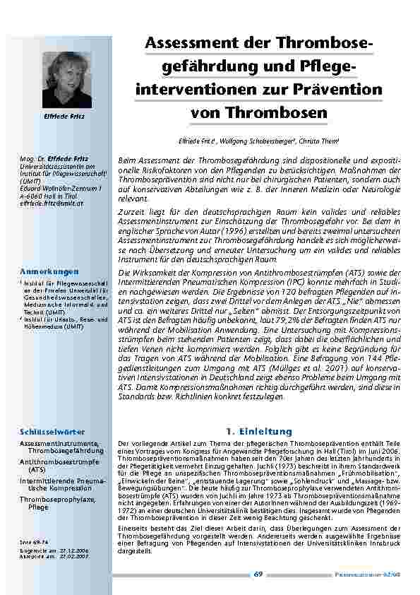 [doc_200325] Assessment der Thrombosegefährdungund Pflegeinterventionenzur Präventionvon Thrombosen