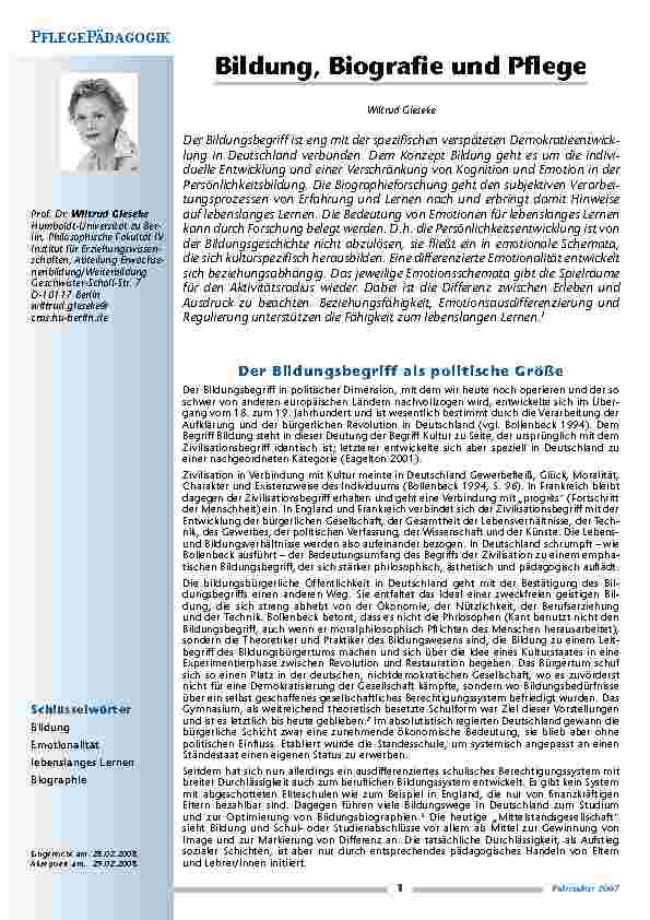 Bildung, Biographie und Pflege