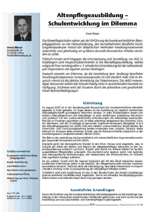 Altenpflegeausbildung – Schulentwicklung im Dilemma