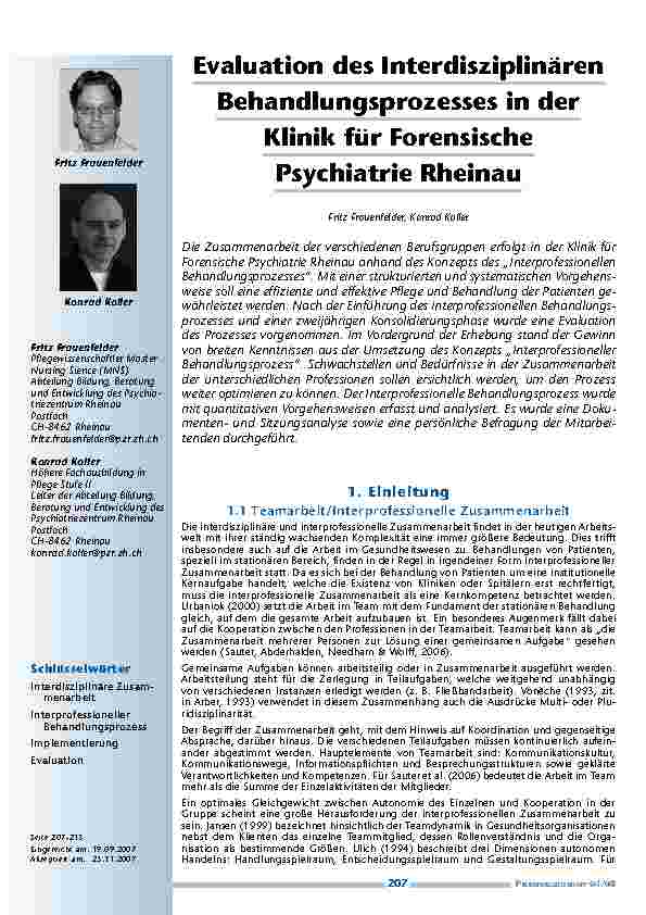 [doc_200297] Evaluation des Interdisziplinären Behandlungsprozesses in der Klinik für Forensische Psychiatrie Rheinau