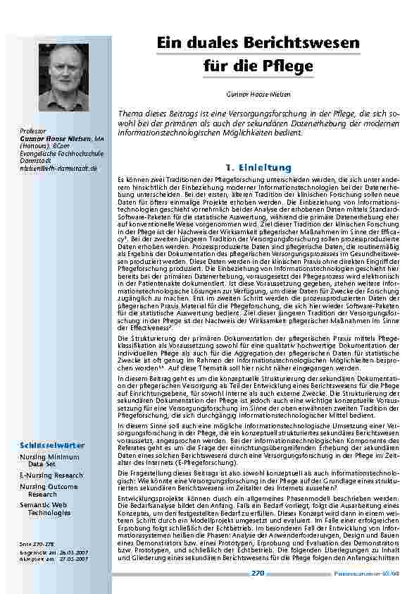 Ein duales Berichtswesen für die Pflege