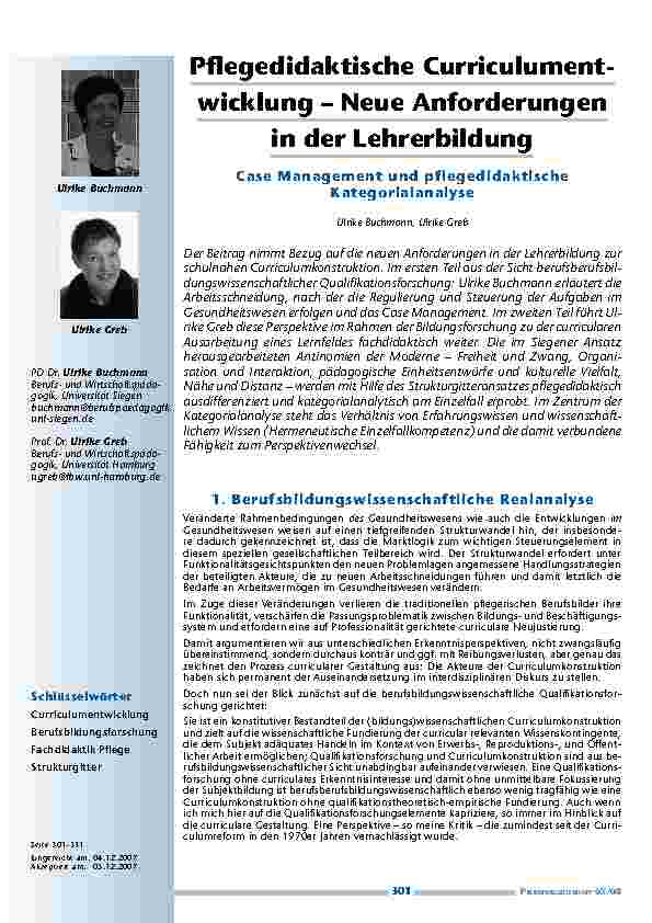 Pflegedidaktische Curriculumentwicklung – Neue Anforderungen in der Lehrerbildung