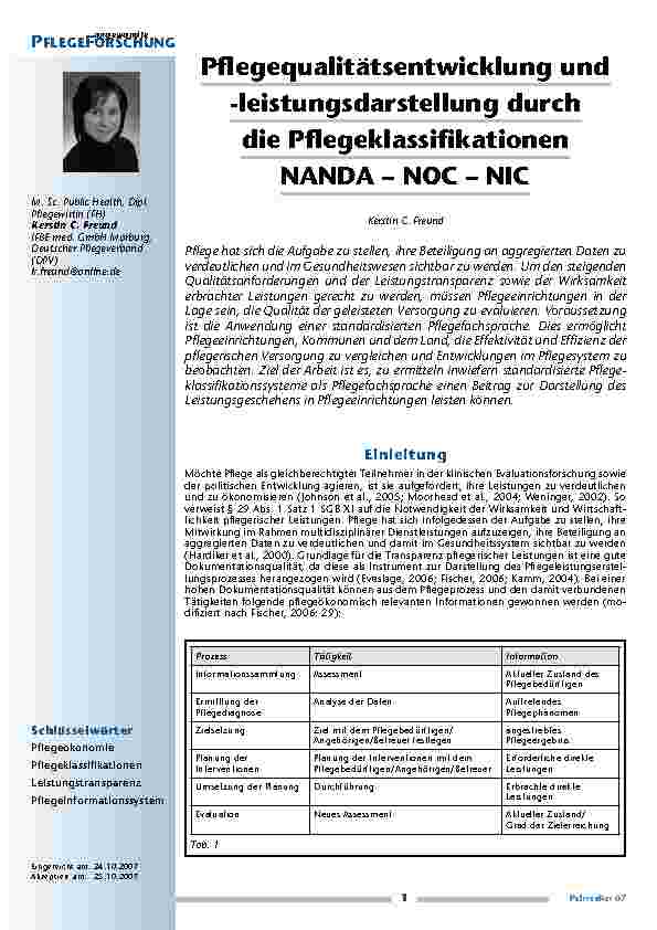 [doc_200267] Pflegequalitätsentwicklung und -leistungsdarstellung durch die Pflegeklassifikationen NANDA – NOC – NIC