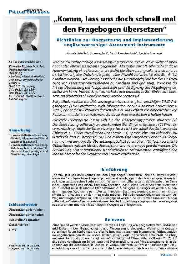 [doc_200262] „Komm, lass uns doch schnell mal den Fragebogen übersetzen“ – Richtlinien zur Übersetzung und Implementierung englischsprachiger Assessment-Instrumente