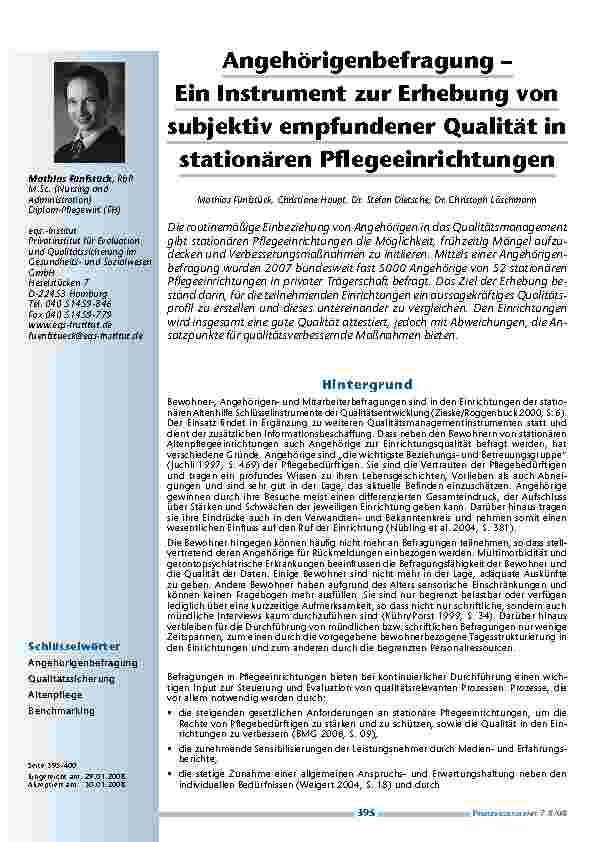 Angehörigenbefragung – Ein Instrument zur Erhebung von subjektiv empfundener Qualität in stationären Pflegeeinrichtungen