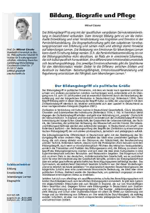 Bildung, Biographie und Pflege