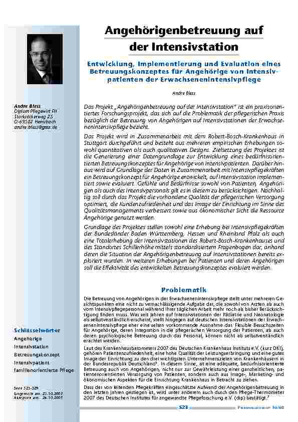 Angehörigenbetreuung auf der IntensivstationEntwicklung, Implementierung und Evaluation eines Betreuungskonzeptes für Angehörige von Intensivpatienten der Erwachsenenintensivpflege