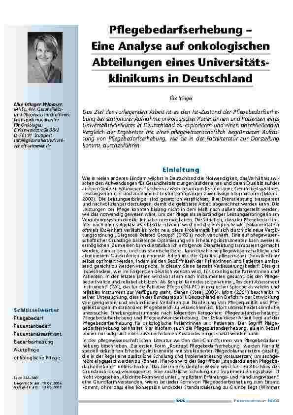 [doc_200215] Pflegebedarfserhebung – Eine Analyse auf onkologischen Abteilungen eines Universitätsklinikums in Deutschland