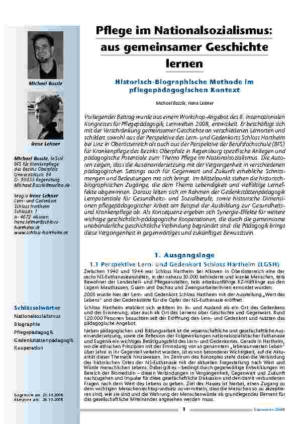 [doc_200207] Pflege im Nationalsozialismus: aus gemeinsamer Geschichte lernen – Historisch-Biographische Methode im pflegepädagogischen Kontext
