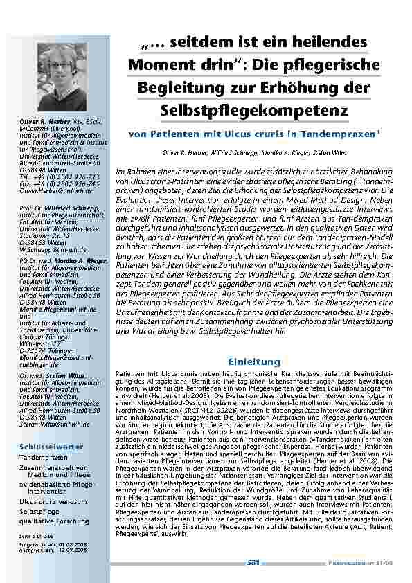 „… seitdem ist ein heilendes Moment drin“: Die pflegerische Begleitung zur Erhöhung der Selbstpflegekompetenz von Patienten mit Ulcus cruris in Tandempraxen