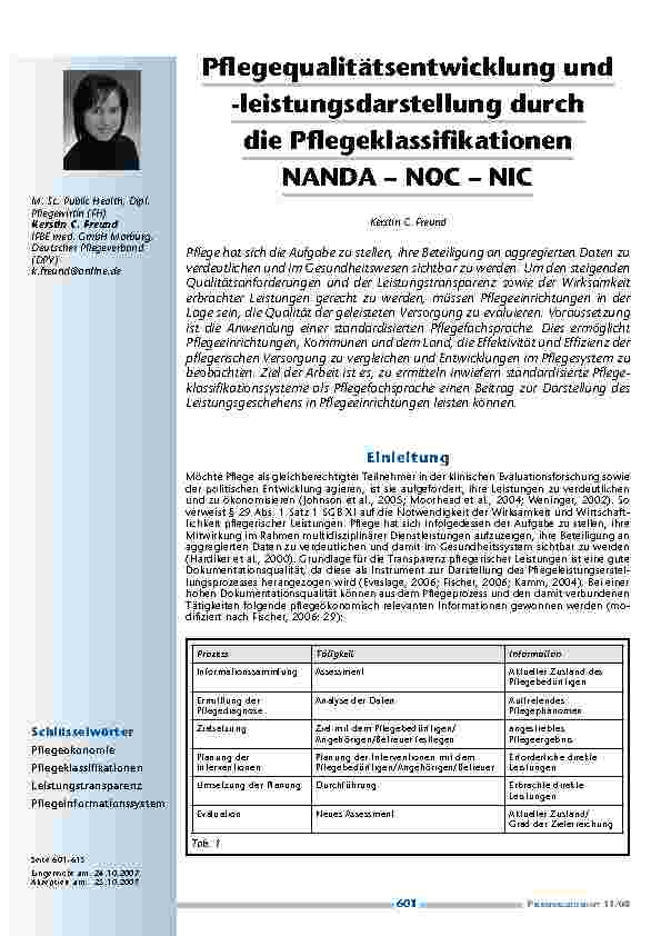 Pflegequalitätsentwicklung und -leistungsdarstellung durch die Pflegeklassifikationen NANDA – NOC – NIC
