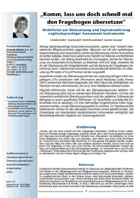 „Komm, lass uns doch schnell mal den Fragebogen übersetzen“Richtlinien zur Übersetzung und Implementierung englischsprachiger Assessment-Instrumente
