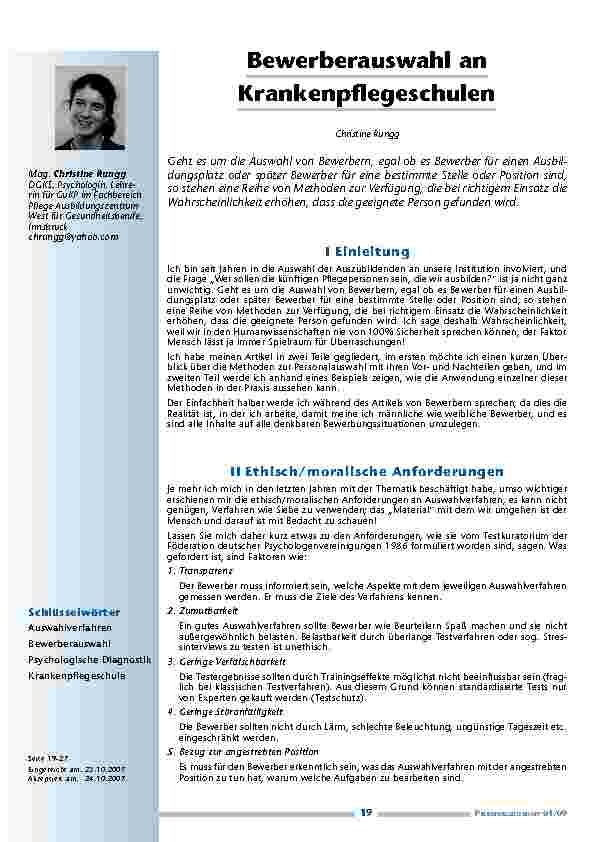 Bewerberauswahl an Krankenpflegeschulen