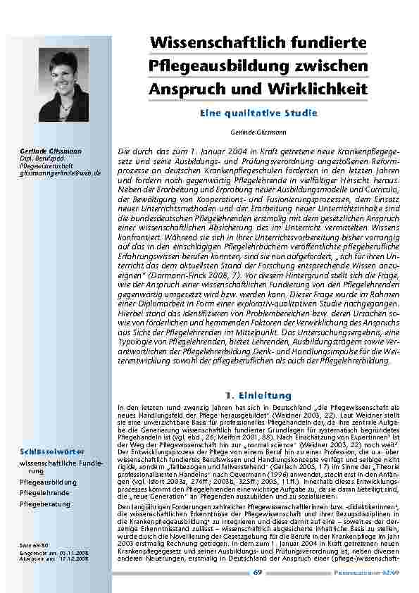 Wissenschaftlich fundierte Pflegeausbildung zwischen Anspruch und Wirklichkeit – Eine qualitative Studie