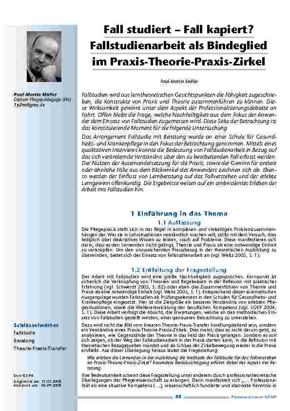 Fall studiert – Fall kapiert? Fallstudienarbeit als Bindeglied im Praxis-Theorie-Praxis-Zirkel