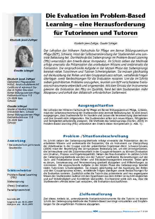 [doc_200139] Die Evaluation im Problem-Based Learning – eine Herausforderung für Tutorinnen und Tutoren