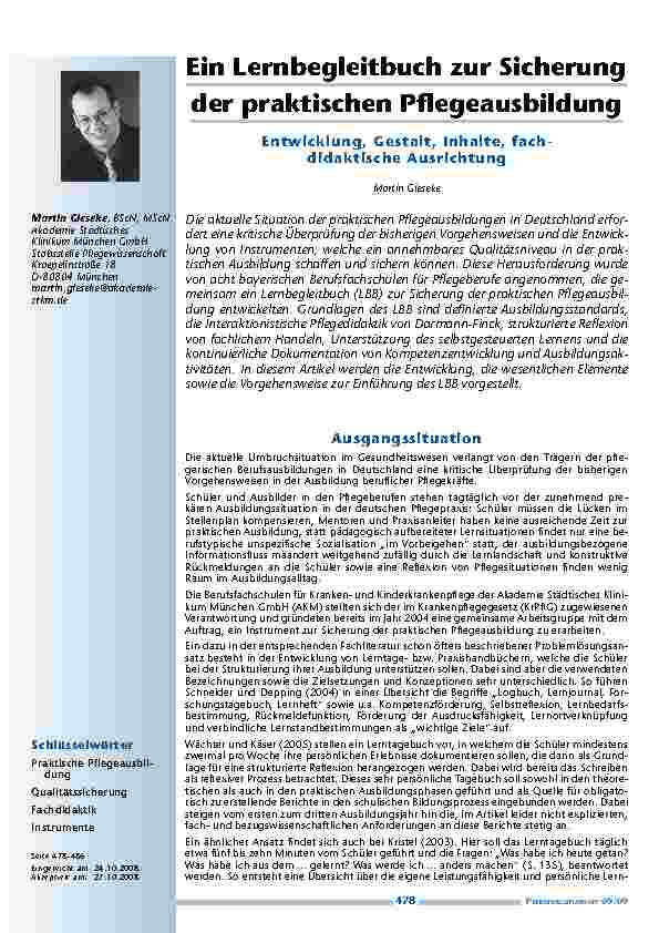 Ein Lernbegleitbuch zur Sicherung der praktischen Pflegeausbildung – Entwicklung, Gestalt, Inhalte, fachdidaktische Ausrichtung