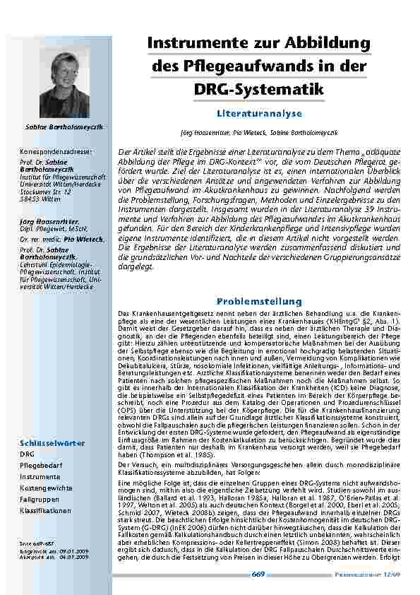 Instrumente zur Abbildung des Pflegeaufwands in der DRG-Systematik – Literaturanalyse