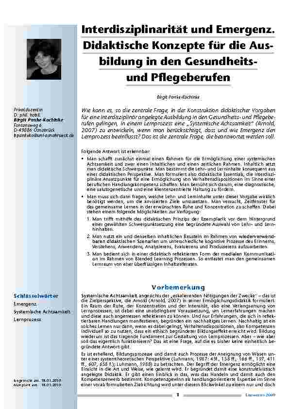 [doc_200087] Interdisziplinarit und auml; t und Emergenz. Didaktische Konzepte f und uuml; r die Ausbildung in den Gesundheitsund Pflegeberufen