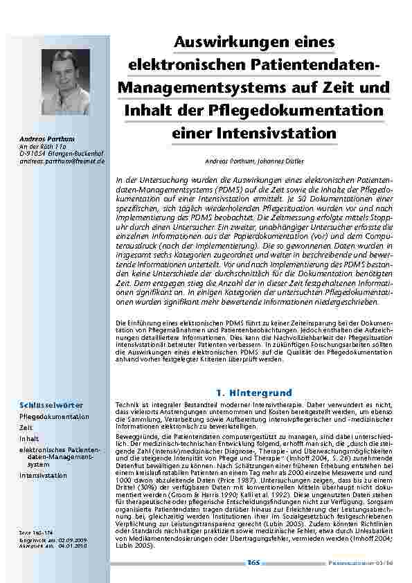 Auswirkungen eines elektronischen Patientendaten-Managementsystems auf Zeit und Inhalt der Pflegedokumentation einer Intensivstation