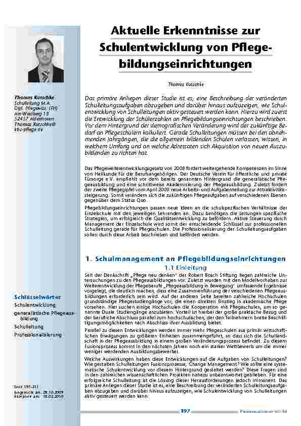 Aktuelle Erkenntnisse zur Schulentwicklung von Pflegebildungseinrichtungen