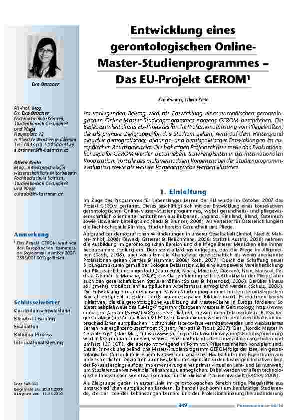 [doc_200056] Entwicklung eines gerontologischen Online-Master-Studienprogrammes – Das EU-Projekt GEROM