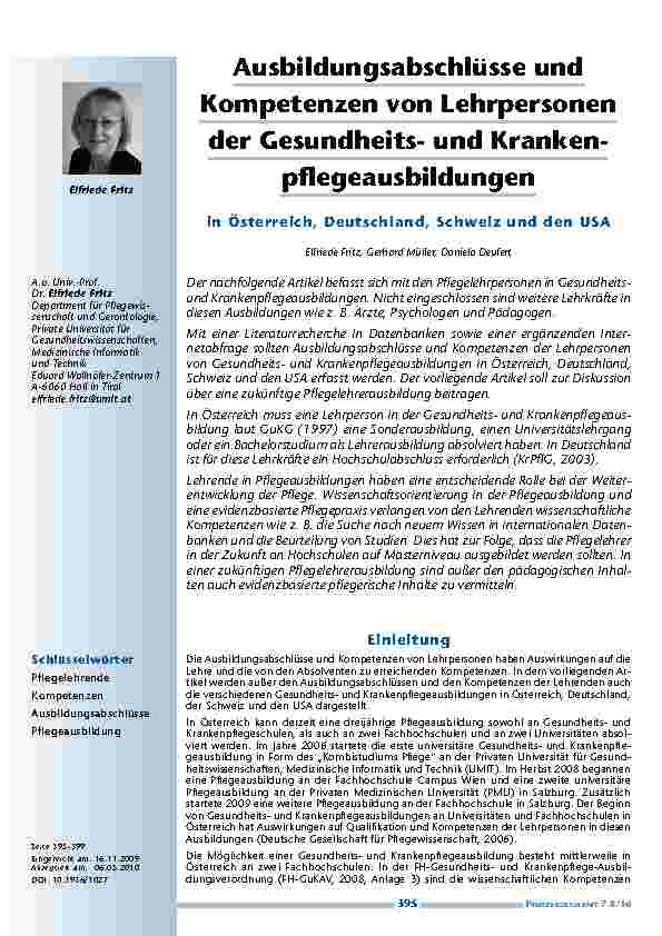 [doc_200053] Ausbildungsabschlüsse und Kompetenzen von Lehrpersonen der Gesundheitsund Krankenpflegeausbildungen in Österreich, Deutschland, Schweiz und den USA