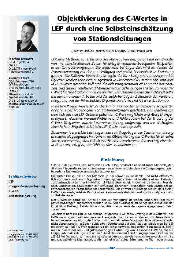 [doc_200041] Objektivierung des C-Wertes in LEP durch eine Selbsteinschätzung von Stationsleitungen