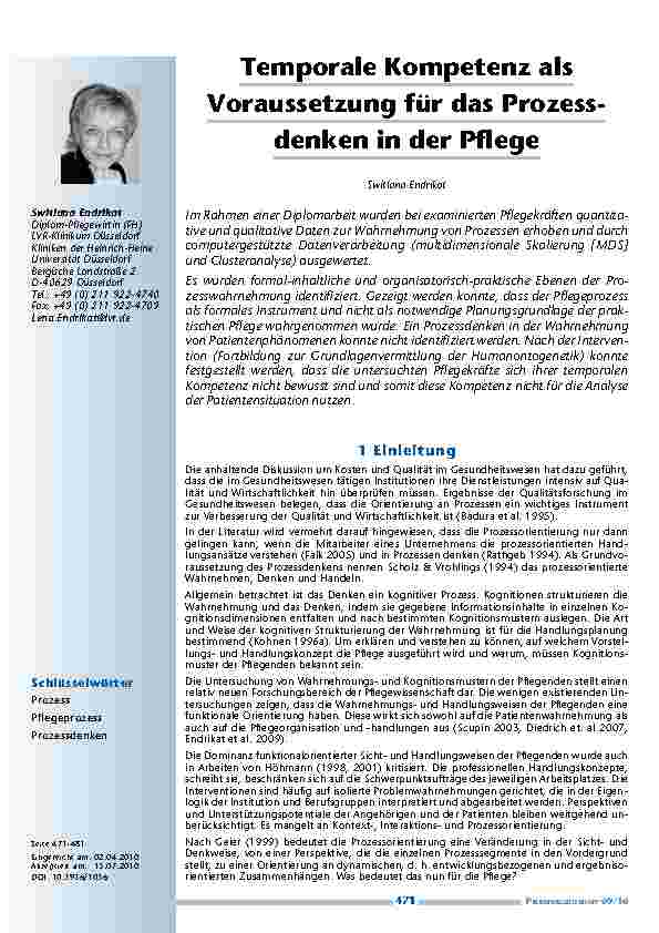 Temporale Kompetenz als Voraussetzung für das Prozessdenken in der Pflege