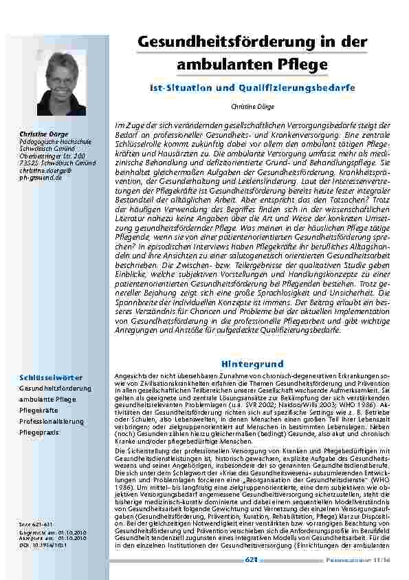 [doc_200025] Gesundheitsförderung in der ambulanten Pflege – Ist-Situation und Qualifizierungsbedarfe