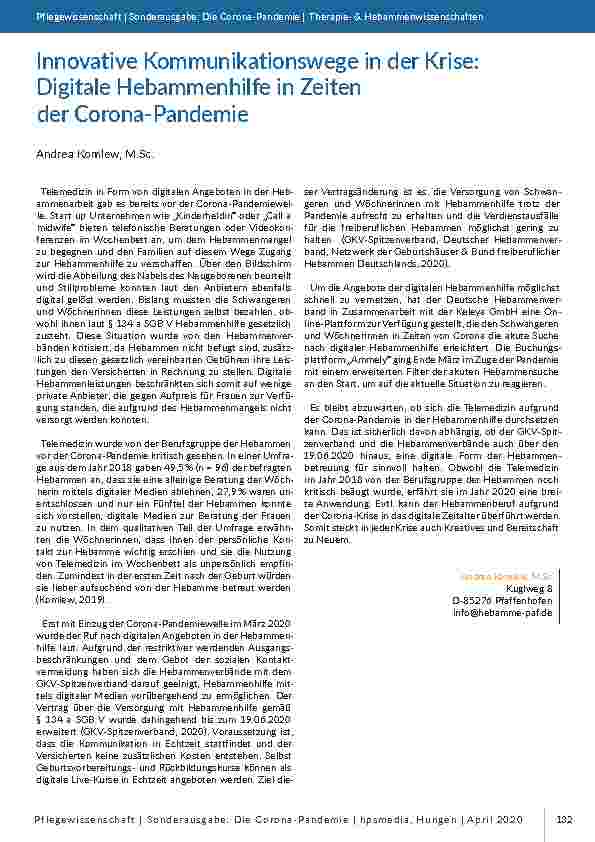 [doc_196813] Innovative Kommunikationswege in der Krise: Digitale Hebammenhilfe in Zeiten der Corona-Pandemie