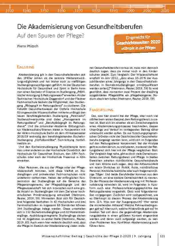 [doc_207072] Die Akademisierung von Gesundheitsberufen - Auf den Spuren der Pflege?