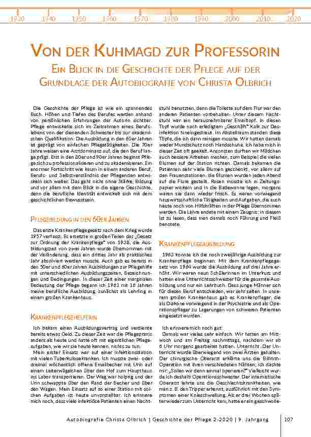 Von der Kuhmagd zur Professorin: Ein Blick in die Geschichte der Pflege auf der Grundlage der Autobiographie von Christa Olbrich