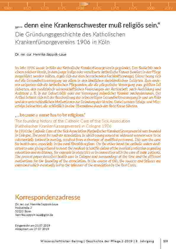 [doc_203149] „… denn eine Krankenschwester muss religiös sein.“ Die Gründungsgeschichte des Katholischen Krankenfürsorgevereins 1906 in Köln