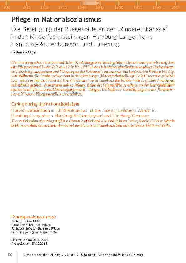 Pflege im Nationalsozialismus. Die Beteiligung der Pflegekräfte an der „Kindereuthanasie“ in den Kinderfachabteilungen Hamburg-Langenhorn, Hamburg-Rothenburgsort und Lüneburg
