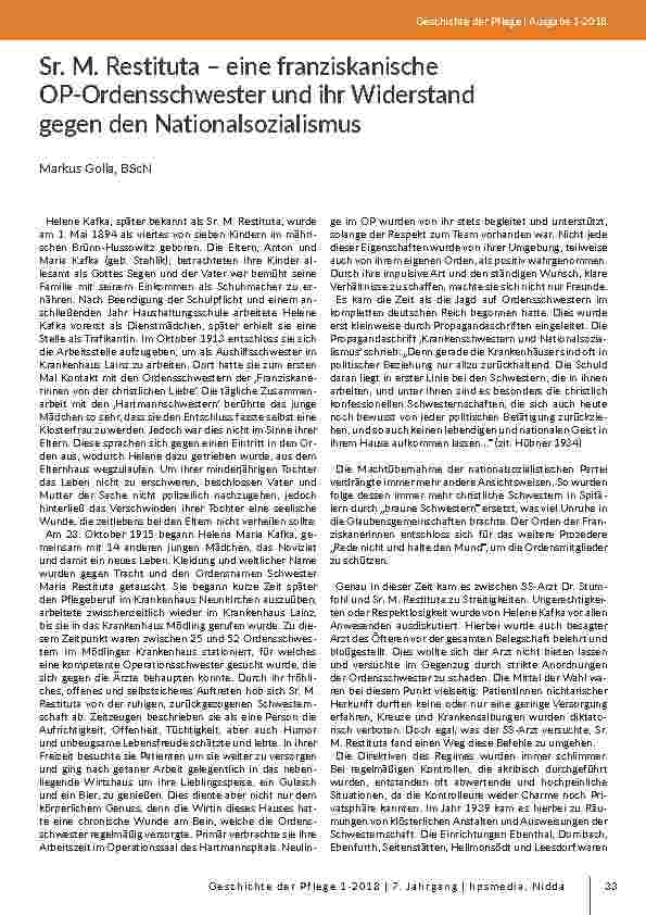 [doc_203127] Sr. M. Restituta – eine franziskanische OP-Ordensschwester und ihr Widerstand gegen den Nationalsozialismus