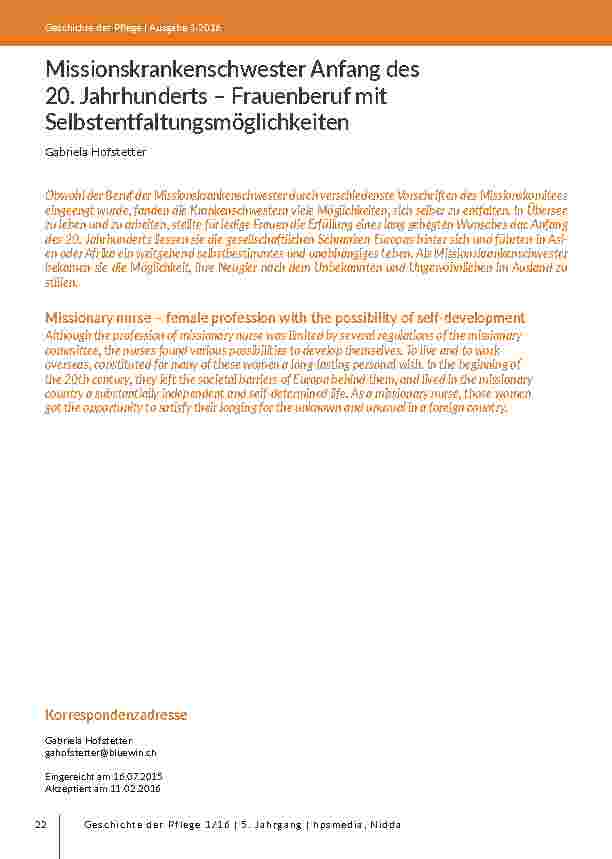 [doc_203088] Missionskrankenschwester Anfang des 20. Jahrhunderts – Frauenberuf mit Selbstentfaltungsmöglichkeiten