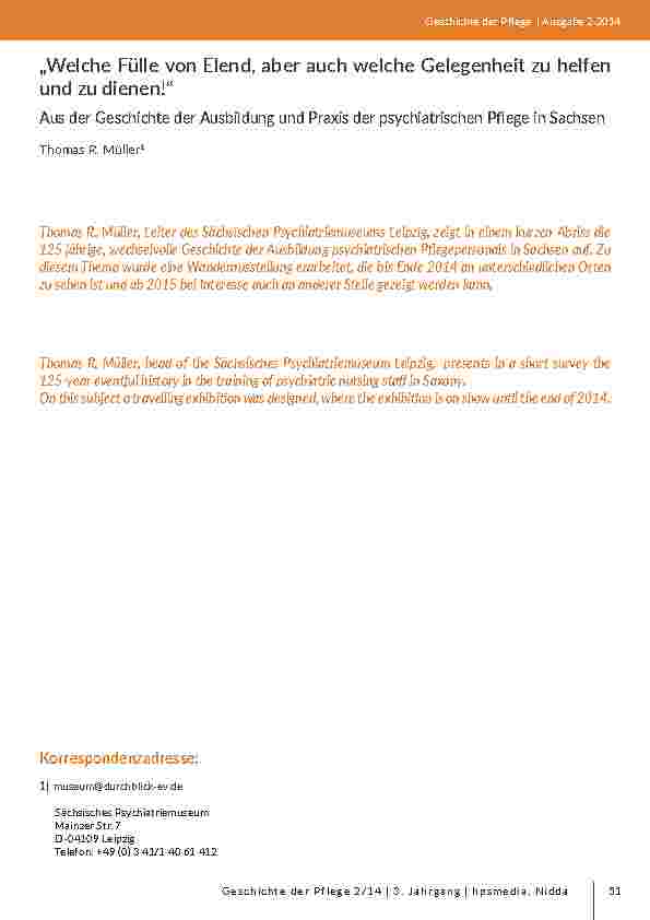 [doc_203066] „Welche Fülle von Elend, aber auch welche Gelegenheit zu helfen und zu dienen!“. Aus der Geschichte der Ausbildung und Praxis der psychiatrischen Pflege in Sachsen