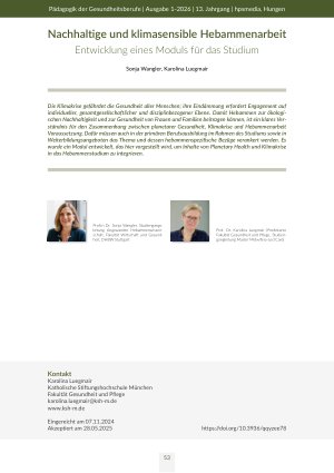 [doc_570978] Nachhaltige und klimasensible Hebammenarbeit Entwicklung eines Moduls für das Studium