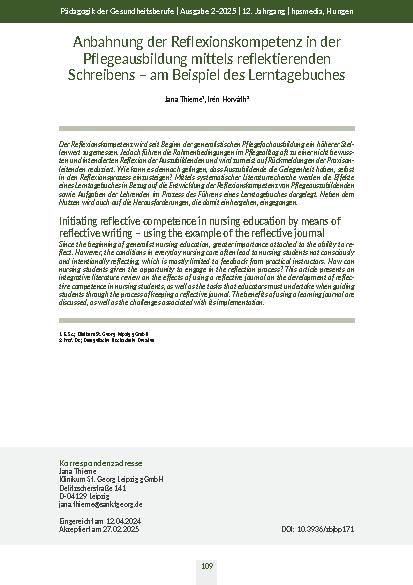 [doc_332652] Anbahnung der Reflexionskompetenz in der Pflegeausbildung mittels reflektierenden Schreibens – am Beispiel des Lerntagebuches