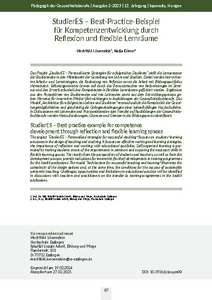 [doc_332650] StudierES – Best-Practice-Beispiel für Kompetenzentwicklung durch Reflexion und flexible Lernräume