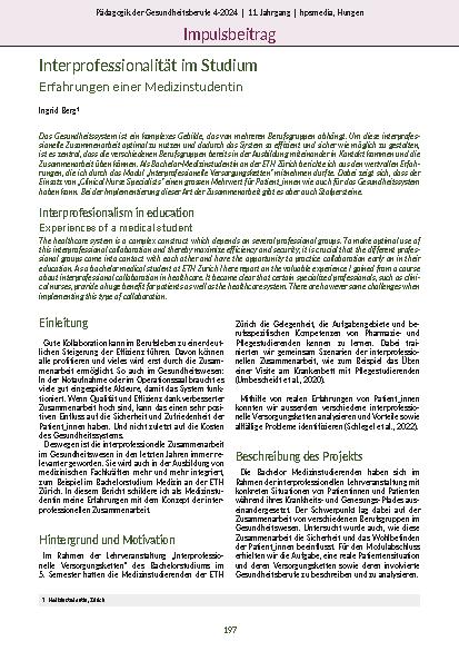 [doc_321154] Interprofessionalität im Studium: Erfahrungen einer Medizinstudentin