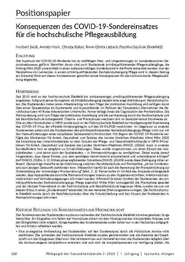 [doc_205590] Konsequenzen des COVID-19-Sondereinsatzes für die hochschulische Pflegeausbildung