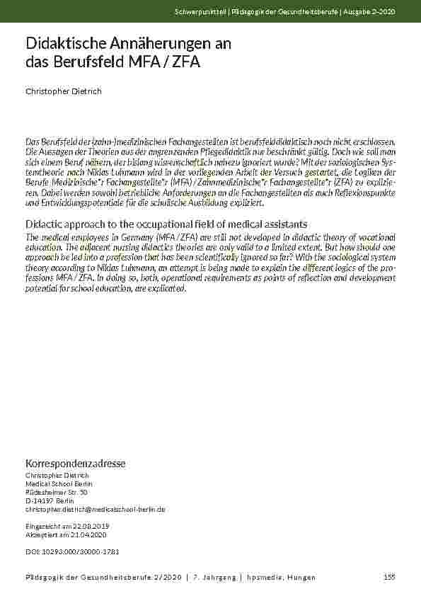 [doc_203790] Didaktische Annäherungen an das Berufsfeld MFA / ZFA
