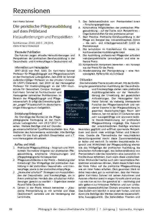 [doc_203782] Die praktische Pflegeausbildung auf dem Prüfstand: Herausforderungen und Perspektiven