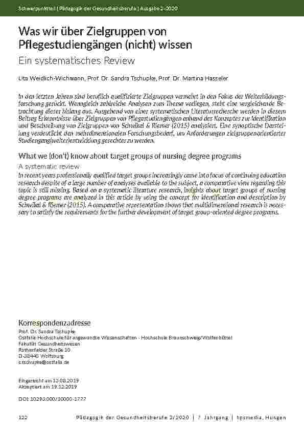 [doc_203469] Was wir über Zielgruppen von Pflegestudiengängen (nicht) wissen - Ein systematisches Review
